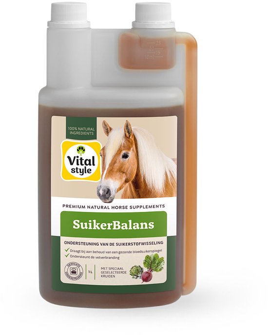 VITALstyle Suikerbalans - Paarden Supplementen - Ondersteunt De Suikerstofwisseling - Met o.a. L-Carnitine & Artisjok - 1 L VITALstyle Suikerbalans - Paarden Supplementen - Ondersteunt De Suikerstofwisseling - Met o.a. L-Carnitine & Artisjok - 1 L