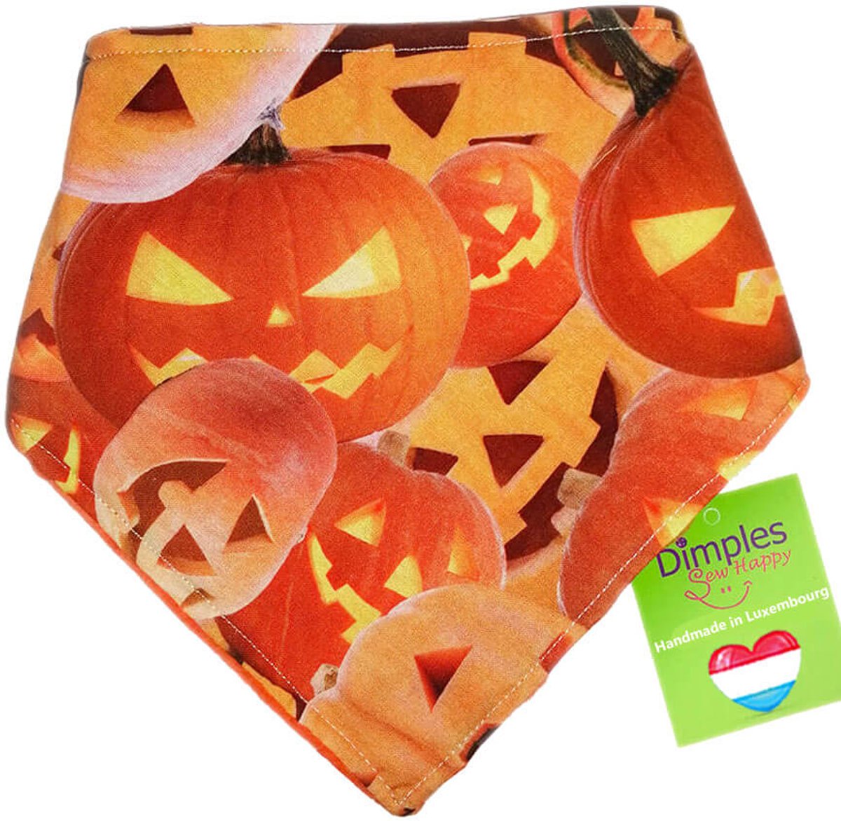 Oranje pompoen Halloween hondenhalsdoek - DIMPLES 55cm XL hondensjaal hondenbandana met comfortabele drukknopen