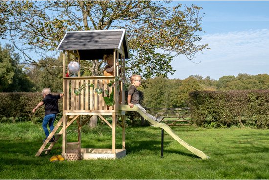 EXIT Panorama 500 houten speelhuis met glijbaan en zandbak