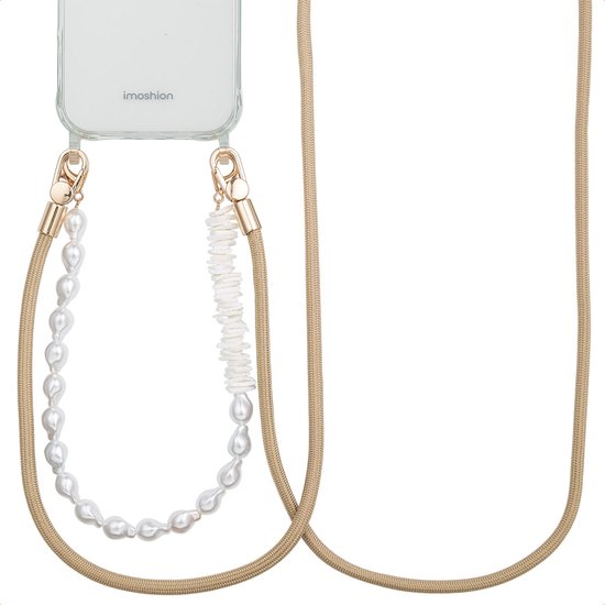 Selencia Universeel Telefoonkoorden Set met Parels en Schelpjes - Telefoon Ketting - GSM Koord geschikt voor iPhone en Samsung - Beige