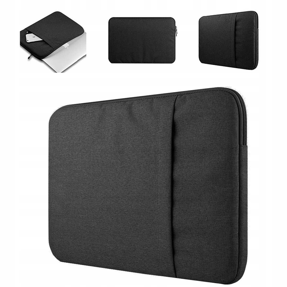 MOZY® - Laptophoes - 15.6 Inch - Zwart - met Zijvak - Universeel - Zachte Binnenvoering - Spatwaterdicht - Laptopsleeve - Laptop Case - Laptop Sleeve - Laptoptas - Laptop Cover