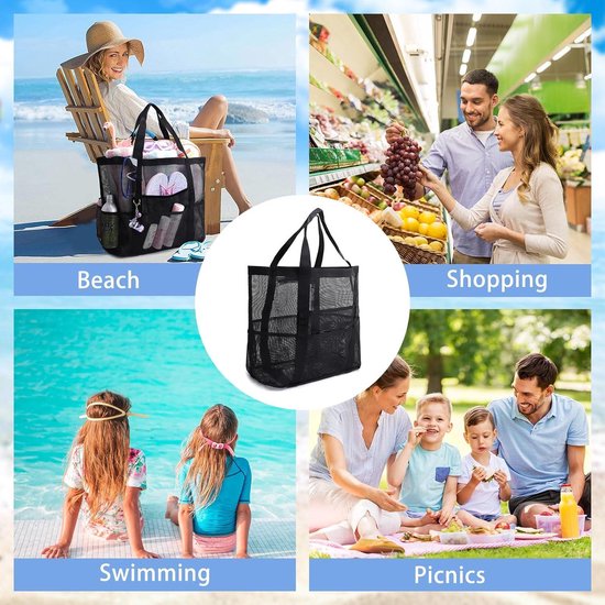 G4Free Grote strandtas voor vrouwen waterdichte zandbestendige stranddraagtas met make-uptas met ritszak, Marineblauwe streep, 50L, Tote