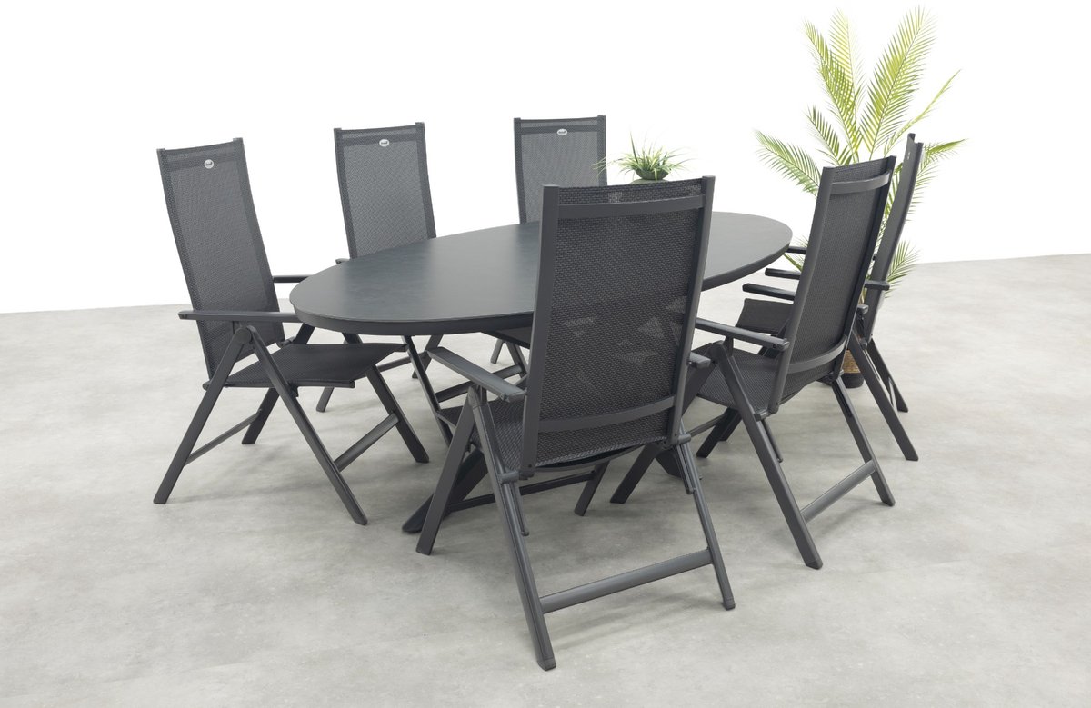 Hartman Napoli/Ventaro verstelbare ovale tuinset 240x115 cm. - Antraciet