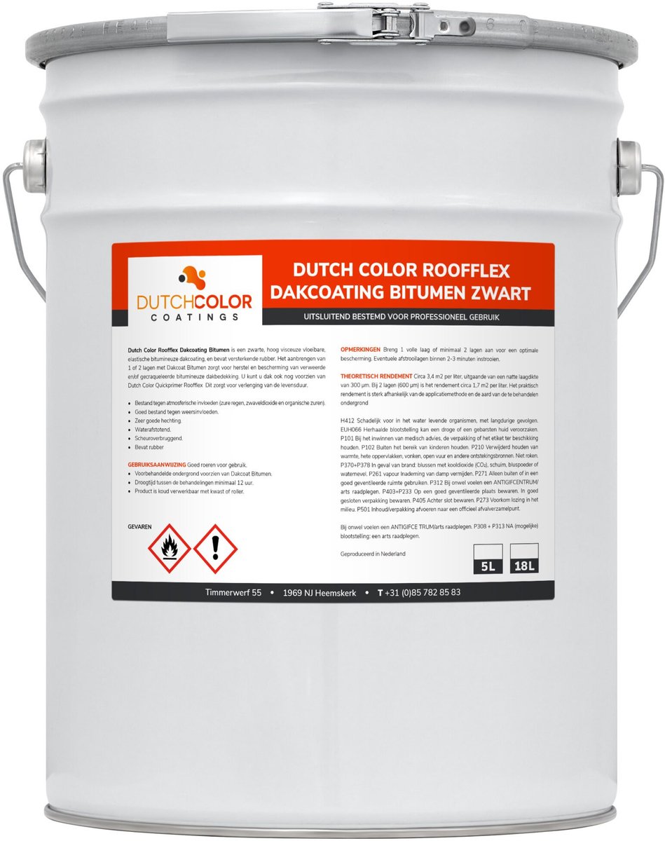 DCC Roofflex Dakcoating Bitumen Zwart - 10L - Zwart