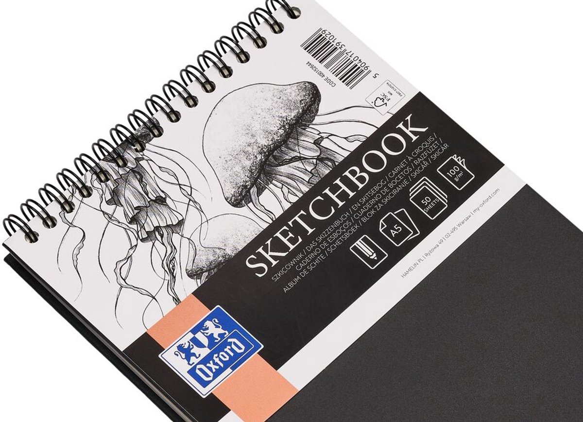 Oxford schetsboek - A5 - 50 vel - 100g papier - dubbel spiraal - harde kaft - zwart — afbeelding 3