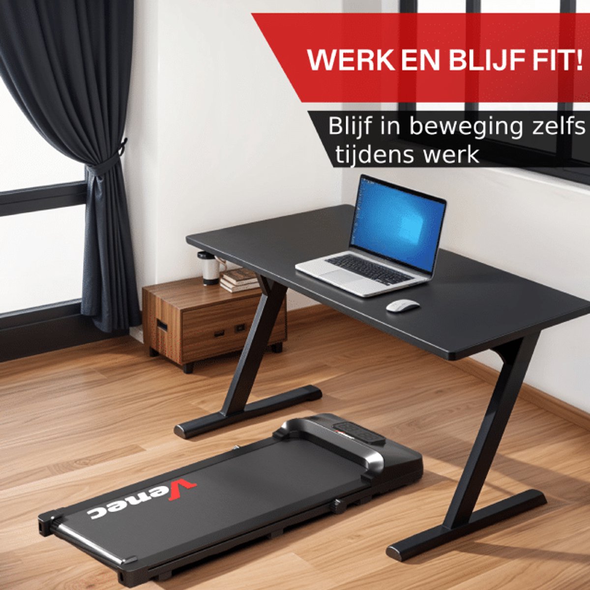 Afbeelding 3 van Venec Sprint - Elektrische Loopband inklapbaar met armleuningen - 1-8 km/u - met afsandbediening en LCD-display - Incl. Tablethouder - Walkingpad - Treadmill - Zwart