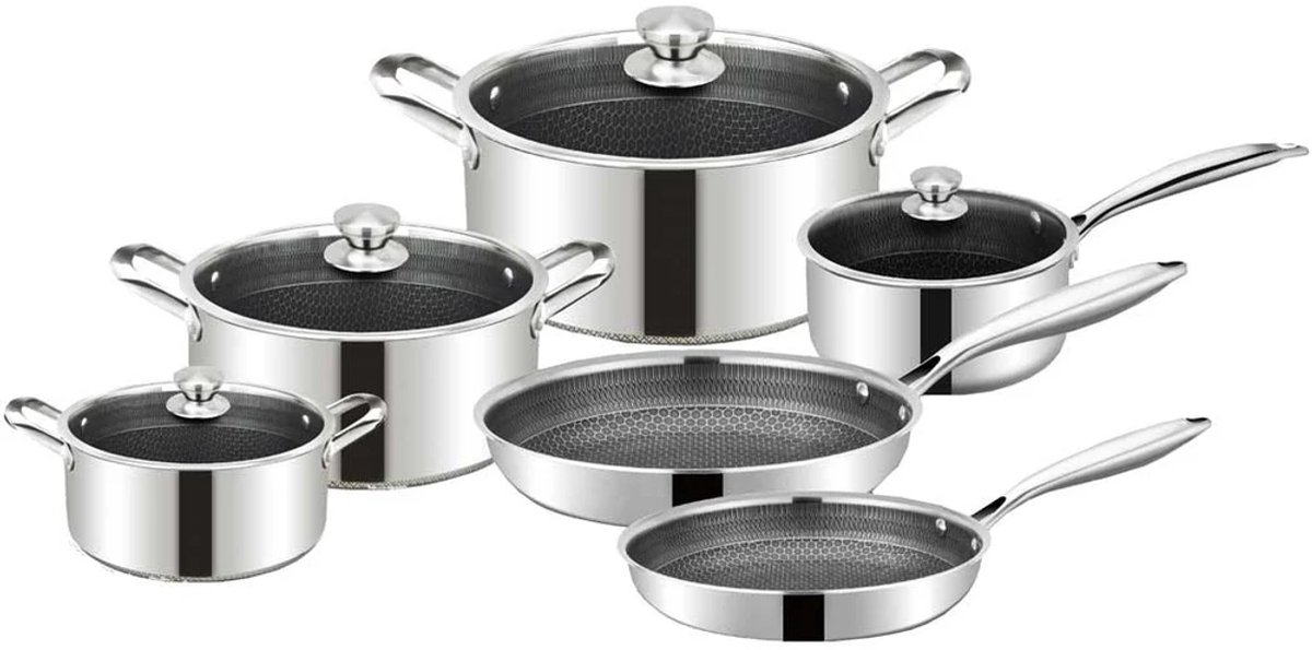 Cheffinger Pannenset - 10-delig - RVS - Honingraat - Inductie