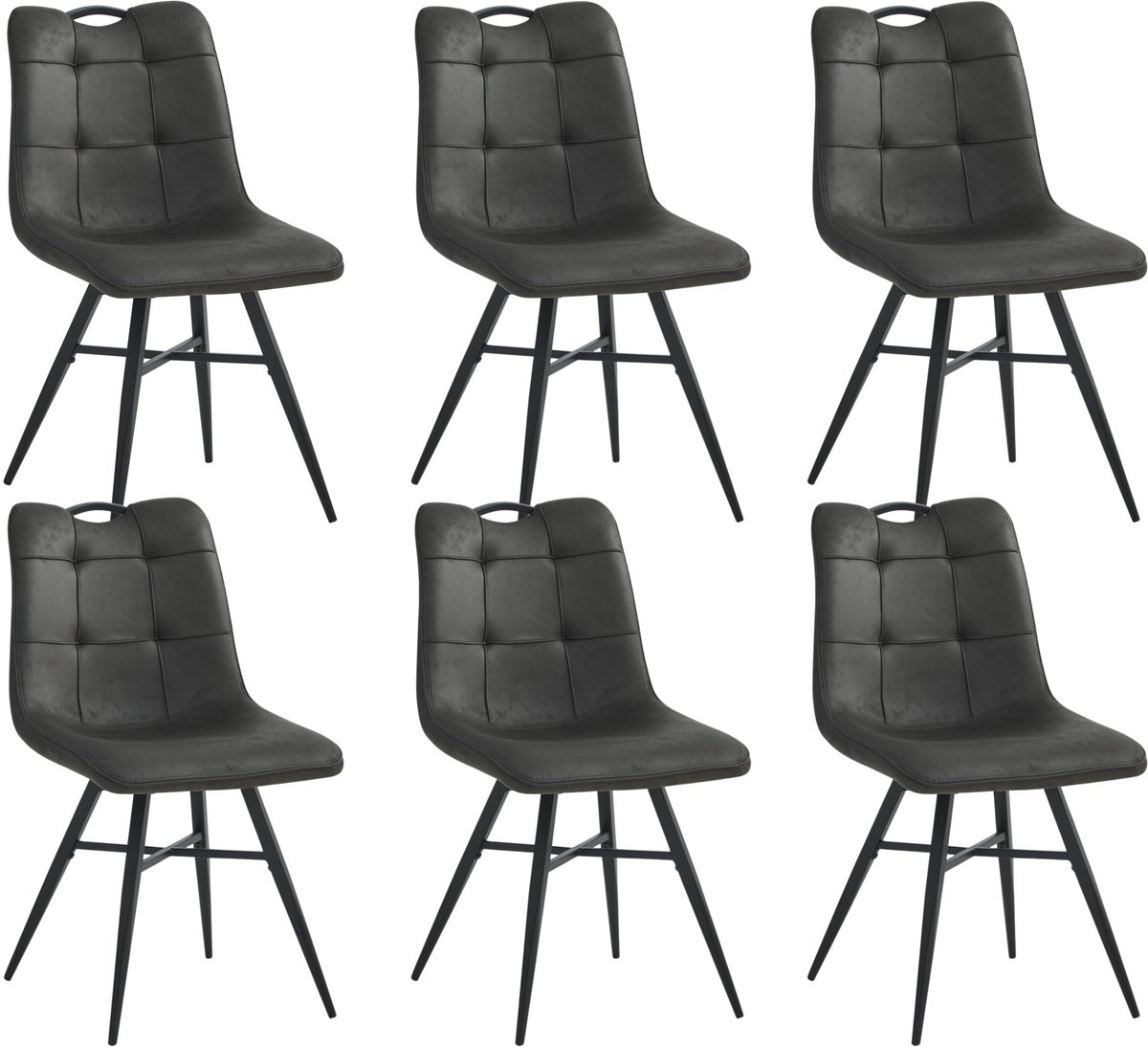 Colenis® - Bloq Eetkamerstoel - Set Van 6 - Antraciet - Microfiber Stof - Industrieel - Comfortabele Stoel voor Eetkamer of Keuken