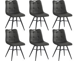 Colenis® - Bloq Eetkamerstoel - Set Van 6 - Antraciet - Microfiber Stof - Industrieel - Comfortabele Stoel voor Eetkamer of Keuken