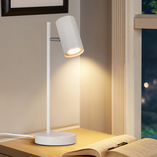 NETTLIFE Tafellamp GU10 - Wit - Zwenkbaar 350° - Metalen bureaulamp - voor woonkamer | slaapkamer - zonder gloeilamp