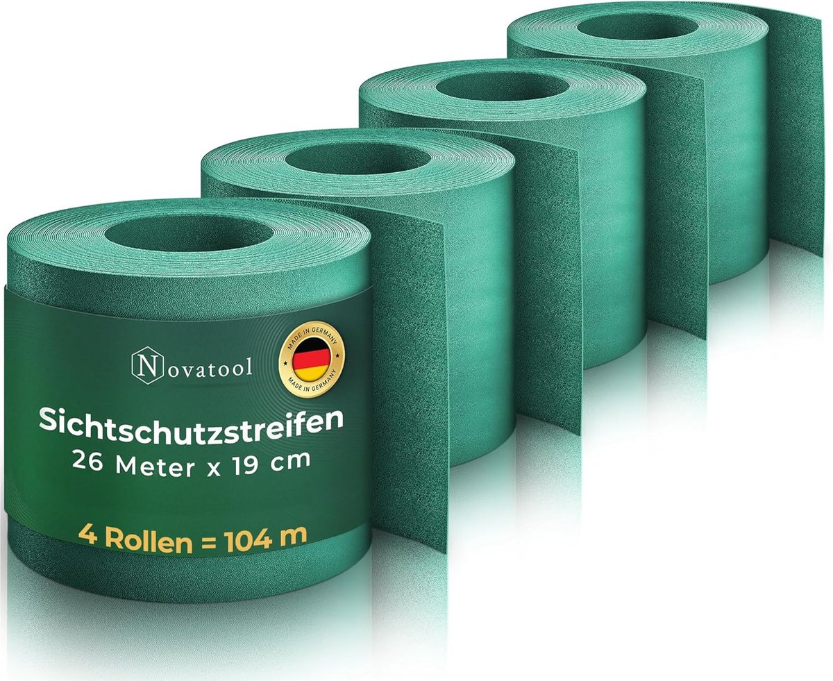 Novatool Premium PP 104m rol privacy strips voor dubbelstaafmat hekwerk groen voor 40 rijen, 1,1 mm extra sterke UV-bestendigheid metalen hek privacy strips hekwerkelementen privacy hekwerk