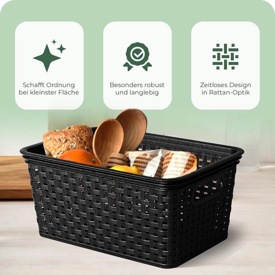 Novaliv Opbergdoos Met Deksel Mini 2L Mand Zwart In Rotan Design Voedselveilige Opbergmand Stapelbare Doos Nestbare Kunststof Bpa Vrije Doos Stofbox Met Deksel 1118419041