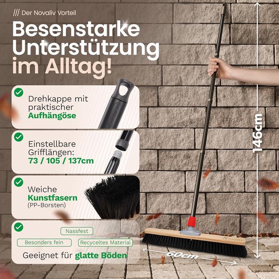 Novaliv Grote Bezem Zaalbezem 60 cm met Steelborstels Synthetische borstelharen Inclusief veegset verzinkt met rubberen lip bestaande uit stoffer en blik handborstel Fijne bezem Werkplaatsbezem Industriële bezem met Steel van Novaliv — afbeelding 5