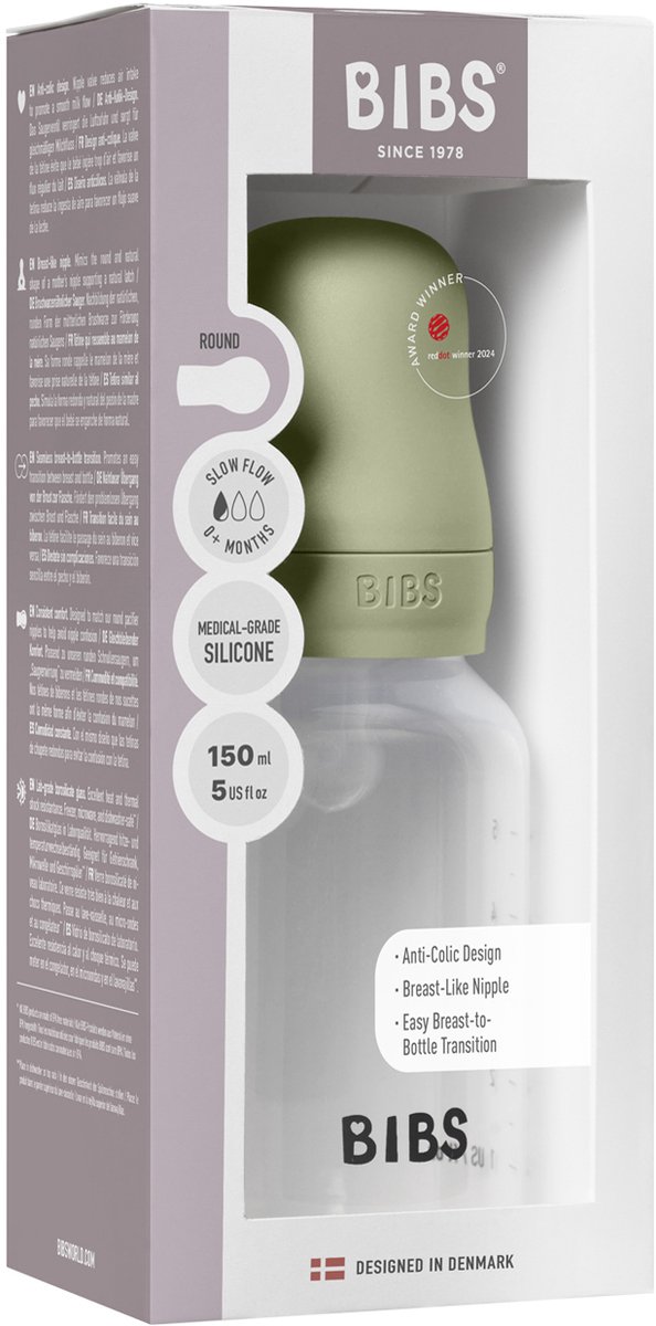 Bibs Fles - Slow Flow - 150 ml - Silicone - Sage van Merkloos — afbeelding 2