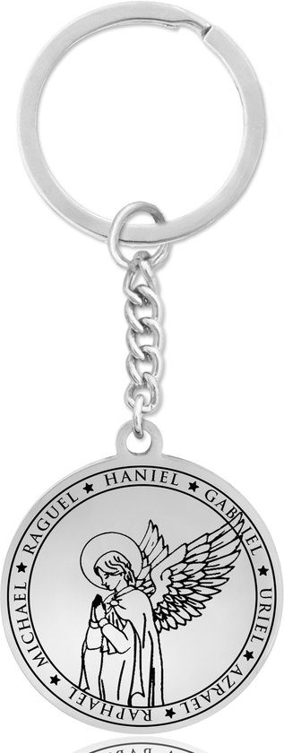 Beschermengel Haniël Sleutelhanger – Spiritueel Cadeau van Roestvrij Staal – Zilverkleurig – Pax Amare