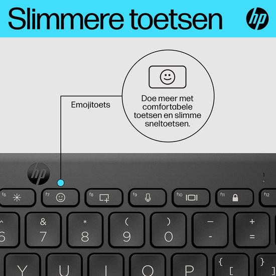 Gros plan sur le clavier HP avec une touche emoji.