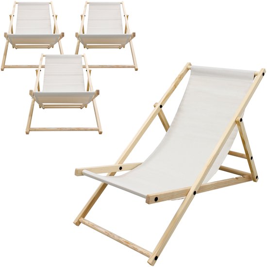 Ecd Germany Set Van 4 Opvouwbare Ligstoelen Donkergroen, Hout