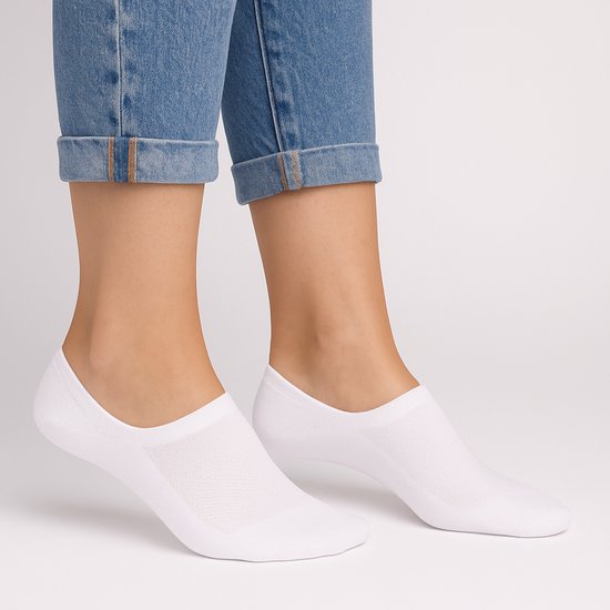 12 Paar Onzichtbare Sneakersokken Footies No-Show Met Siliconen Anti-Slip - Katoen - Wit - Maat 39-42 - Heren Dames Unisex - Zomersokken - Zakt niet af B-6002