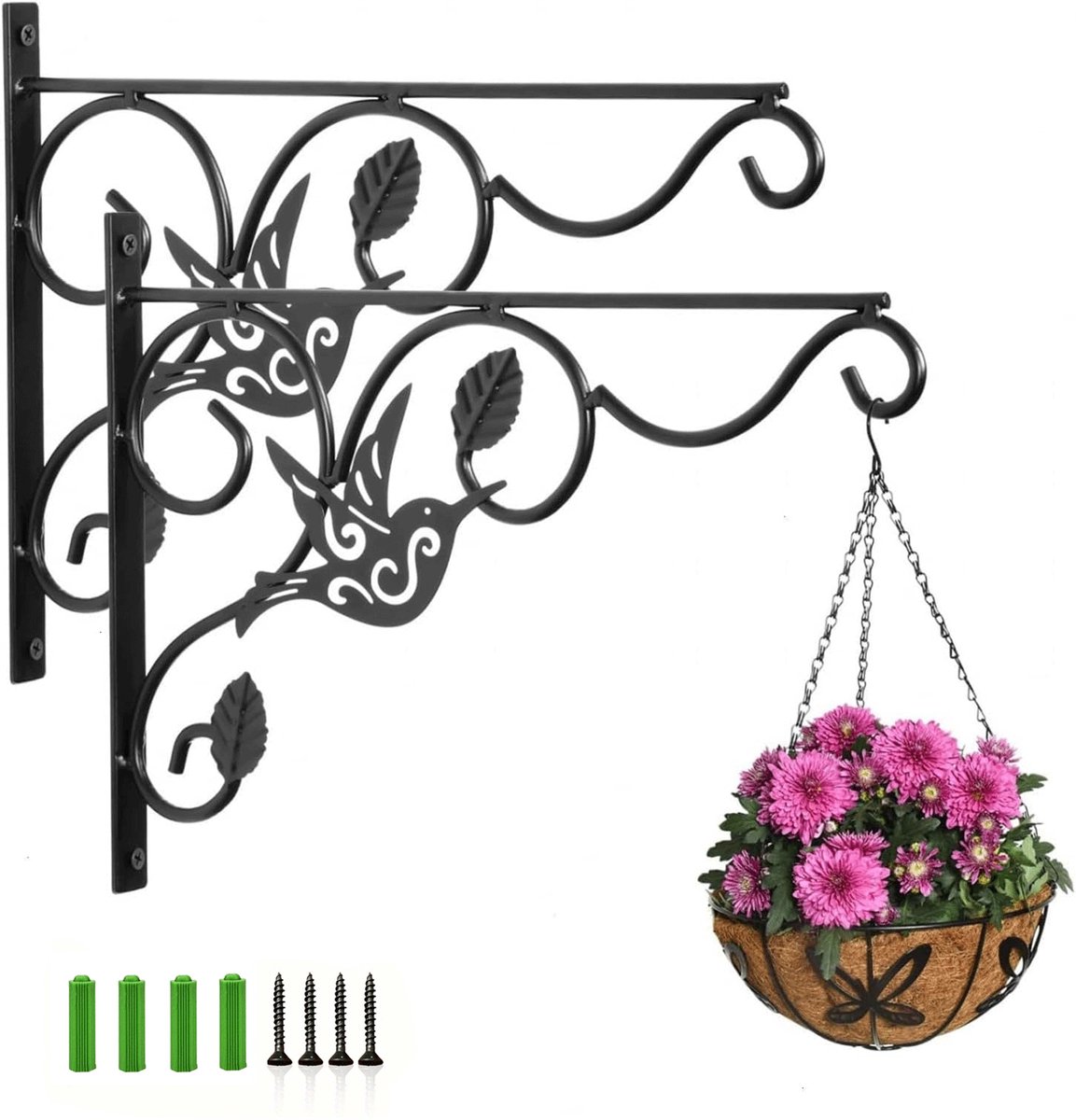 Bloemenhaak - 2 stuks - Plantenhanger - Wandhaak - Metaal - Muurhaak - Hangende Plantenbeugel - Muurplanthaak - Muurhaak voor planten - Zwart