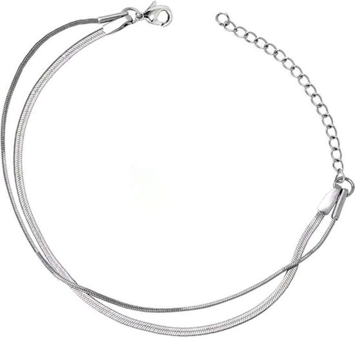 Armband Dames - Zilveren RVS Staal Stainless Steel armband- Dubbellaags armband- 18 cm- Vrouwen Armband- Zilveren Armband Dames-Moederdag