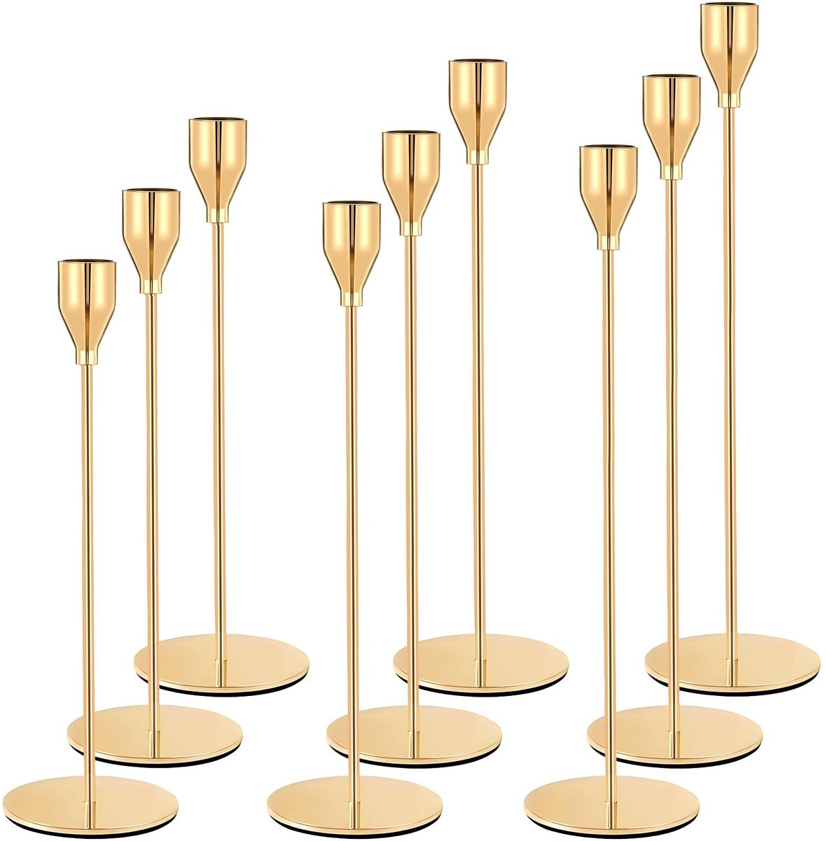 Ibenzoa® Klassieke Gouden Kandelaar Set van 9 Stuks voor Elegante Tafeldecoratie en Feestelijke Gelegenheden