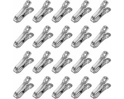 20 stuks - RVS klem - Handdoekklem - wasknijper - strandhanddoek Klem - klemmen met 2 cm openen - Voor kasplantenafdekkingen, tuinschaduwdoeken, Strandlaken, wasknijpers en dekbedden - 5.5*2.3 cm - Zilver