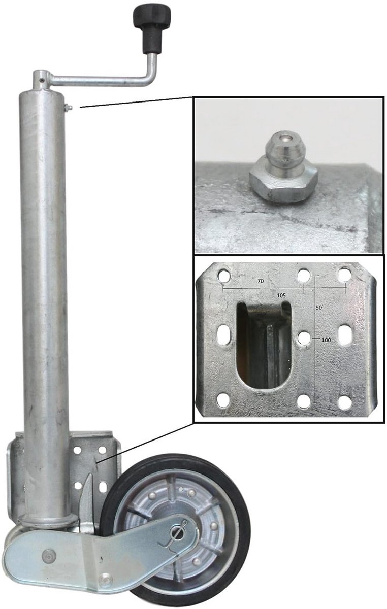 Automatisch steunwiel 500 kg voor aanhangers en caravans | 200x50 mm