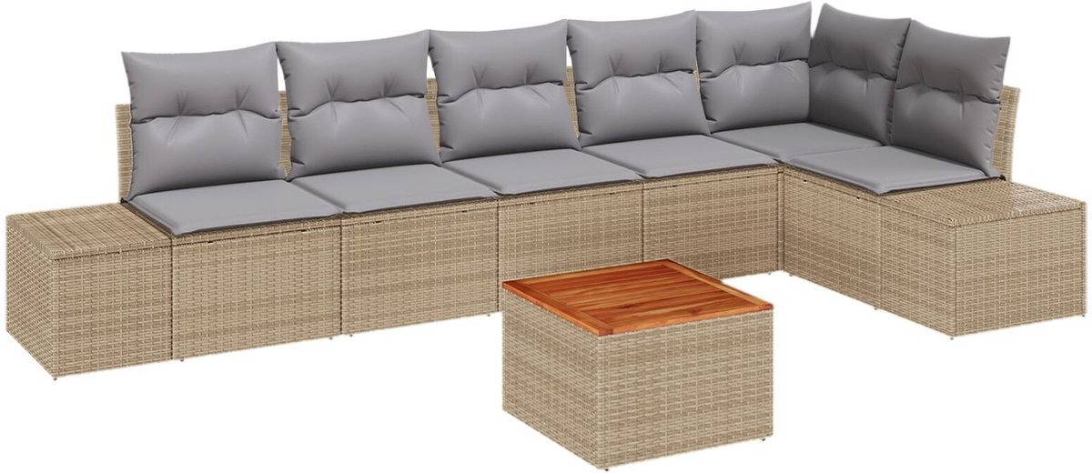 vidaXL - Tuinbank - Set - met - opslag - 7 - pcs - Beige - en - Lichtgrijs - poly - rattan