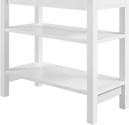 Table de chevet, blanche, lot de 2, table de chevet, table de chevet en MDF, table d'appoint à 3 niveaux avec 2 étagères et tiroir, table de téléphone moderne, table de couloir, table basse pour salon, chambre à coucher