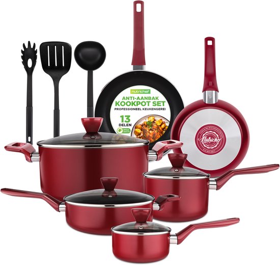 Batterie De Cuisine NutriChef 22 Pièces Marbre Noir - Casseroles Et Poêles Antiadhésives, Ustensiles - Compatible Induction (sauf Petite Poêle)