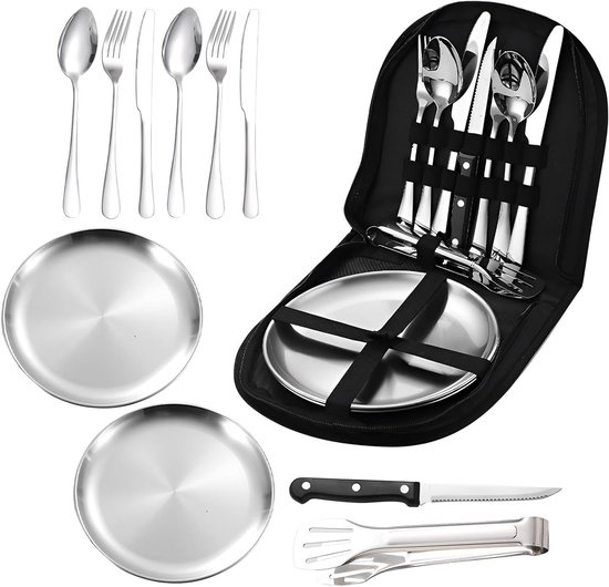 Odoland Kit de Casseroles Camping Acier Inoxydable, Pliable et