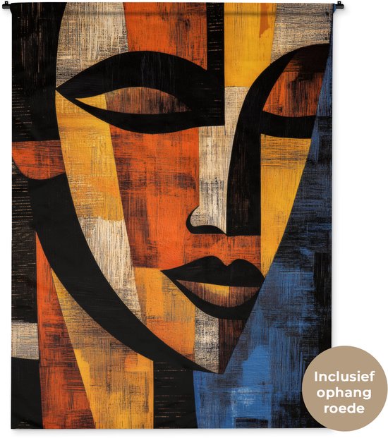 Tapisserie murale 150x200 cm - Toile murale abstraite - Portrait - Zones de couleur - Tapisserie murale - Tapisseries