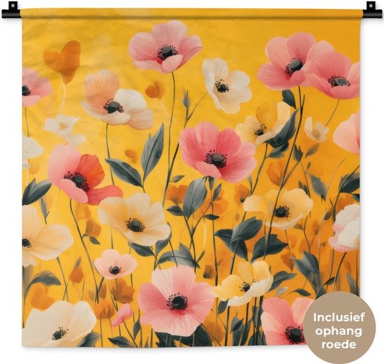 Tapisserie murale 60x60 cm - Fleurs - Champ - Jaune - Tapisserie - Tapisseries