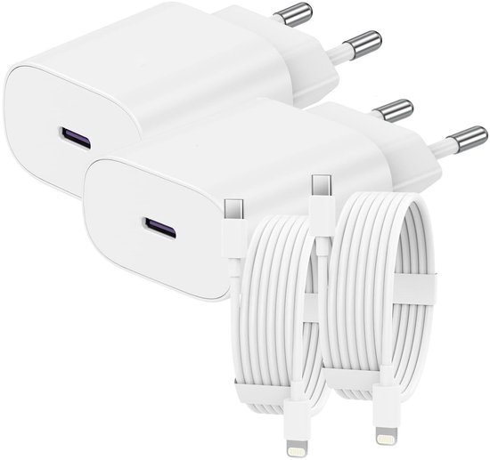 Lot De 2 Chargeurs IPhone Avec Câble USB-C - Marque Rkry, 1 M, 3A, Blanc
