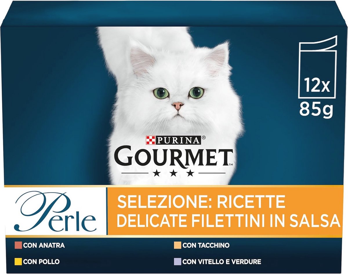 Vochtige Kattenfilets in Saus met Kip, Eend, Kalkoen en Groenten - 72 Zakjes à 85 g