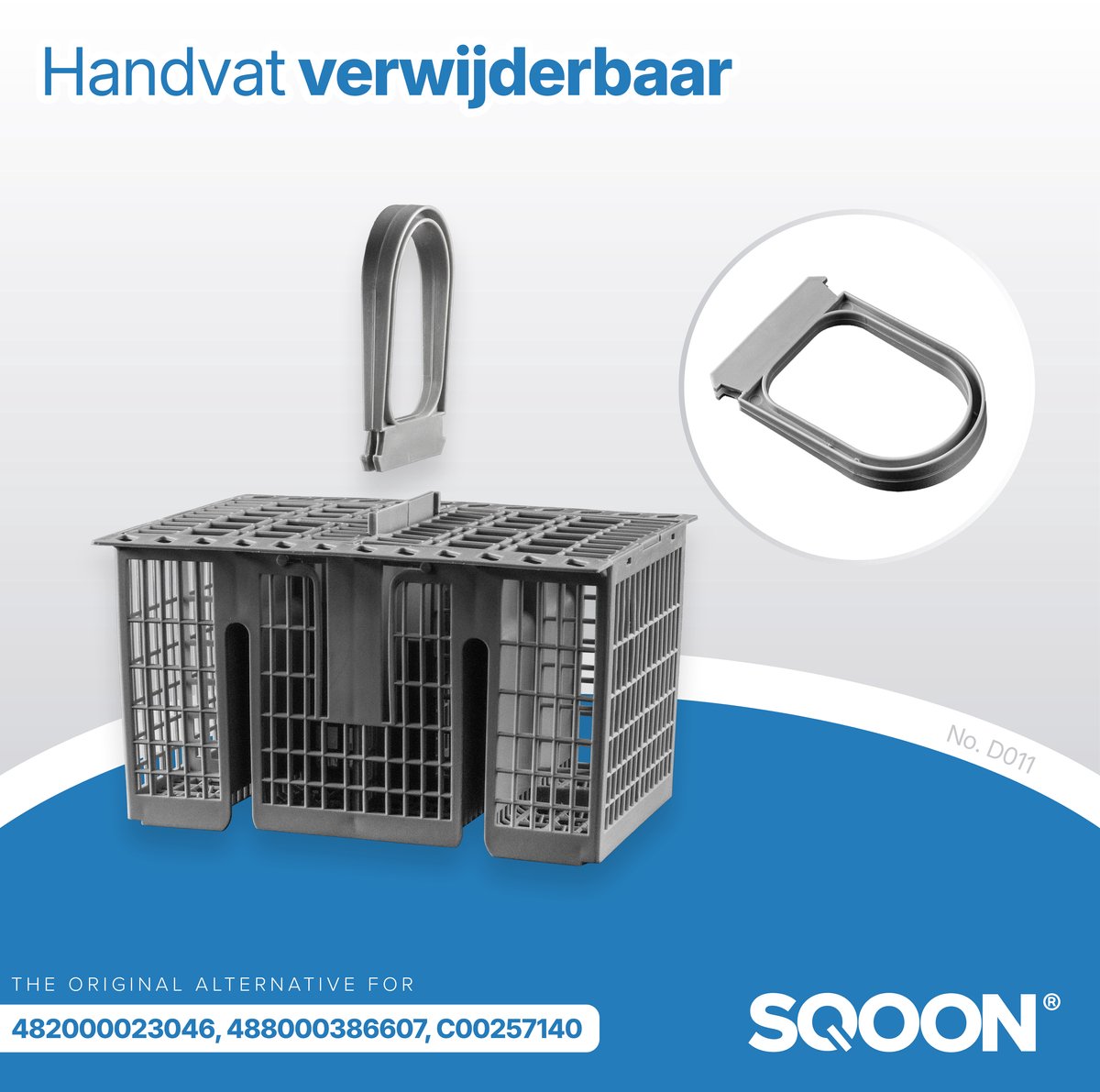 SQOON® Universeel Bestekmand voor Vaatwasser – 8 Vakken – Hittebestendig – Met Inkeping – 210 x 162 x 220 mm - Geschikt voor IKEA, Whirlpool, Bauknecht, Indesit 482000023046 488000386607 C00257140 C00262655 — afbeelding 5