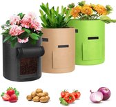 Kweekzak-3 stuks 7-gallon Kweekzak-Tuinbouwplanten kweektassen-Groenteplantcontainer met venster, vilten plantzak met handvat - 30x35CM - (zwart, groen, bruin)