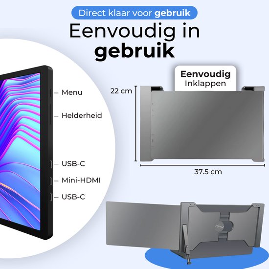 Écran portable 14,1 pouces – Full HD – 1 câble – Écran portable pour ordinateur portable – Sac de transport offert