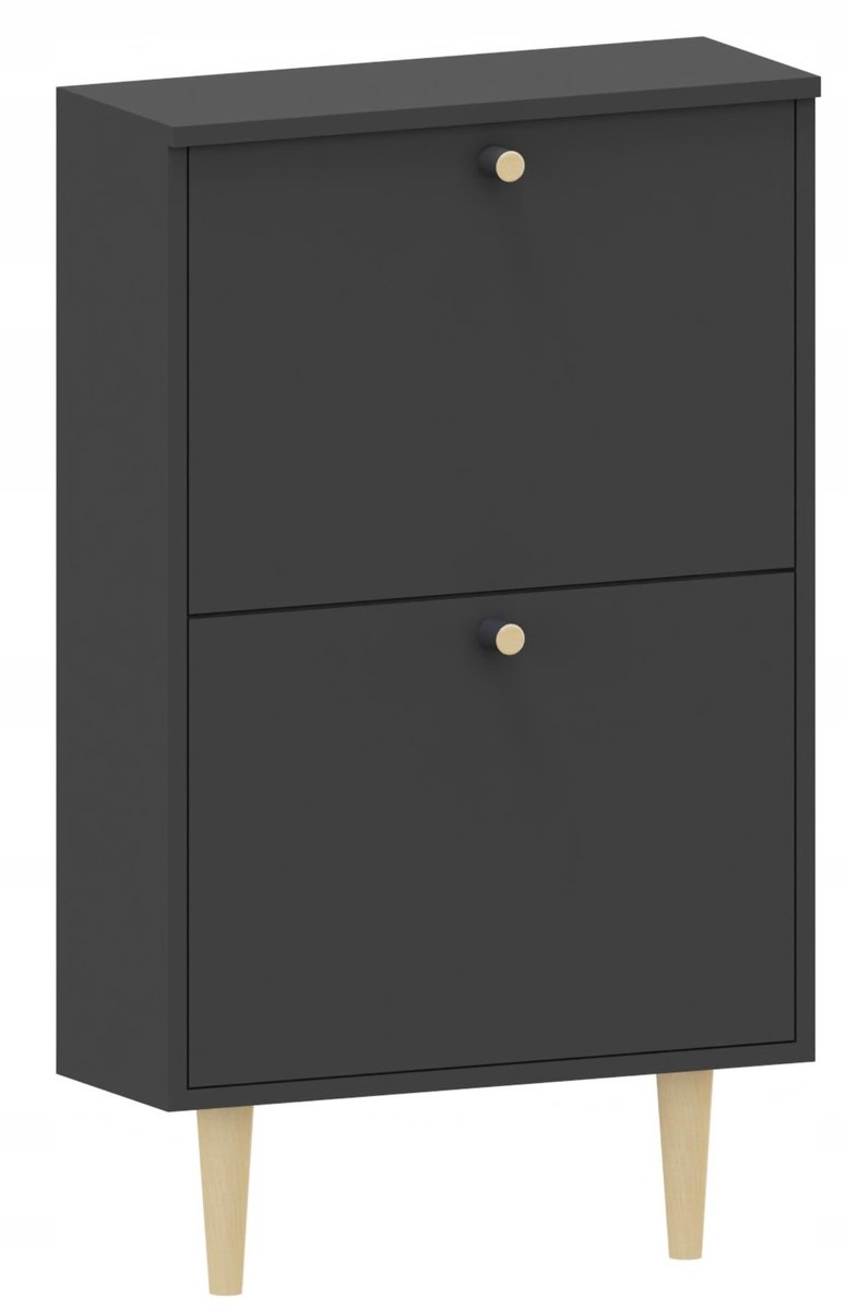 UFC BEHAMO 520 - Schoenenkast - Zwart/Buk - Laminaten Plaat - Buk Houten Benen