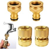 Snelkoppeling van messing - 1/2" en 3/4" kraanaansluitingen - 1/2" tuinslangaansluiting - Kraanadapter van messing - Snelkoppeling slangaansluitingen - 2 paar