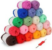 Kurtzy Lot de 20 Balles de Fils à coudre colorées – Crochet de 3 mm inclus – Chaque pelote de fil pèse 25 g. - Total 1000 m de Fils à coudre de coton doux teint