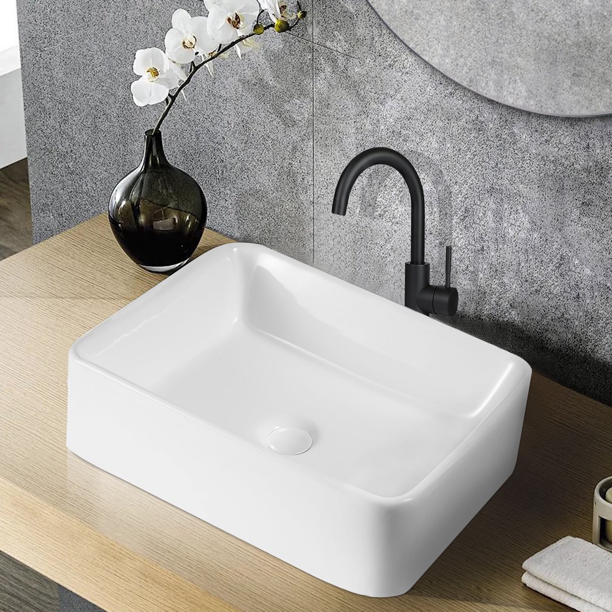 NETTLIFE Wastafel - 48 × 37 × 13.5cm - Keramiek - wasbak voor badkamer en toilet - rechthoekig - Wit - Muurbevestiging - Hangende wastafel - Badkamerwastafel - voor gastentoilet-Zonder kraan