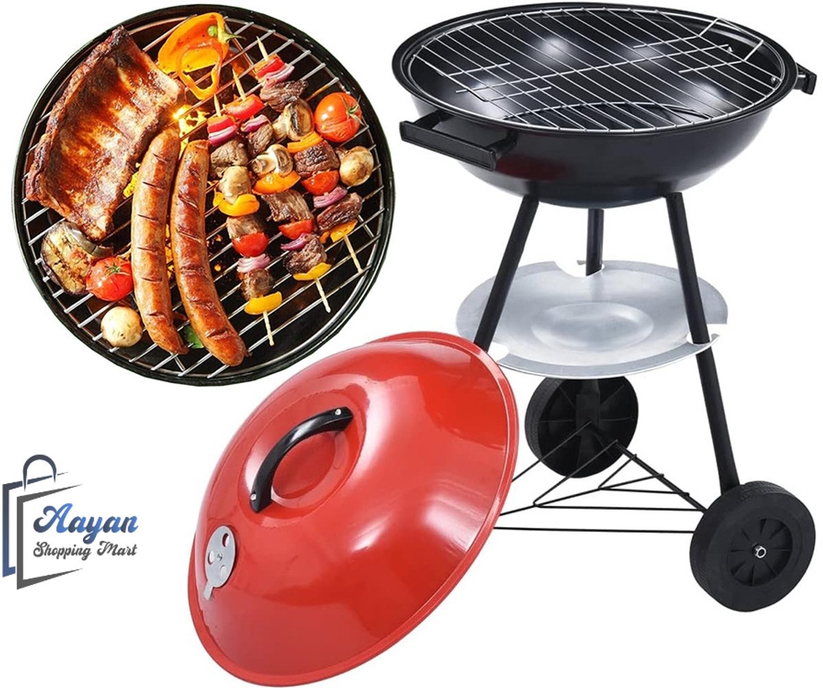 Ronde Houtskool Barbecue met Deksel & Wieltjes – Vergrendelbaar & Draagbaar! bbq grill - barbecues - barbecue accessoires - barbecue houtskool - barbecue hoes - 51840