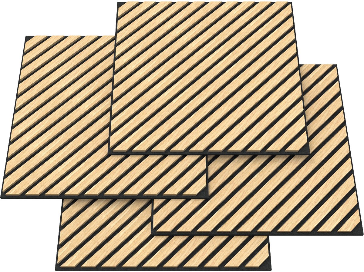 Akoestisch wandpaneel Vang 4-delig set 1,44 m² diagonaal eiken licht 60x60 cm NEU.HOLZ