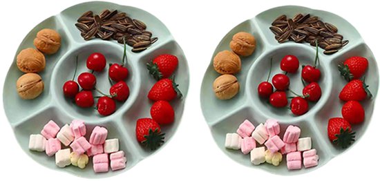 Foto: 2 stuks snackborden snackdienblad snackschaal 5 vakken herbruikbaar fruitborden met vakken voor noten snoep gedroogd fruit eten voor thuis en feest groen