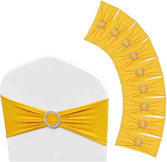 Housses de siège Housses de siège en élasthanne, avec boucle ronde et Liserés, 50 pièces, jaune doré, pour mariages, fêtes et autres décorations de chaises