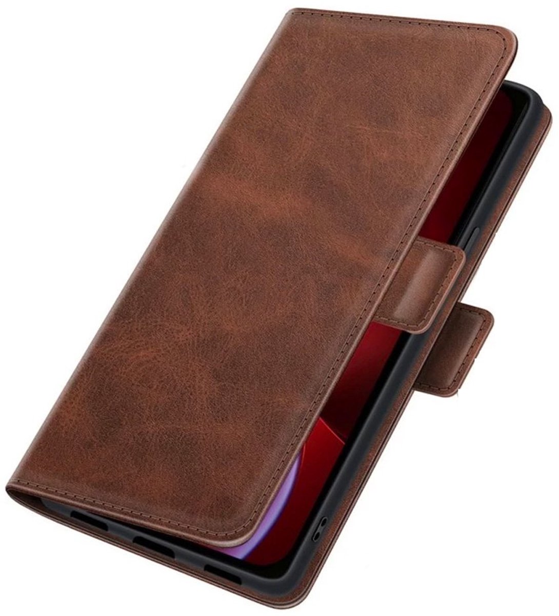 PU Lederen Wallet Hoesje met Sluiting geschikt voor iPhone 15 Pro - donkerbruin