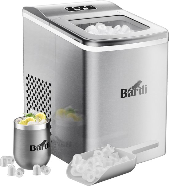 Luxe volledige set met 3 Bardi RVS dubbelwandige thermosbekers - koffiebekers - Bardi Deluxe IJsblokjesmachine 2L - IJsblokmaker Inclusief Luxe Thermosbeker en IJsschep - 9 Blokjes in 8 Minuten - RVS van Bardi — afbeelding 2