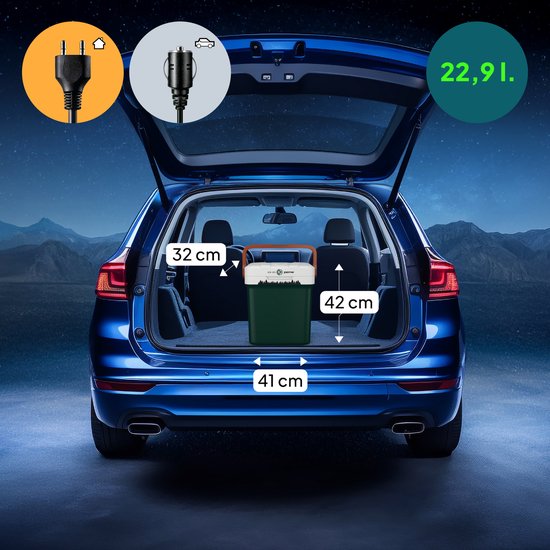 PEME Essential Elektrische Koelbox, 22,9 liter, 12V, 220/230 Volt AC/DC, Aansluiting voor Auto en Camping, thermo-elektrisch Frigobox - groen van PEME — afbeelding 5