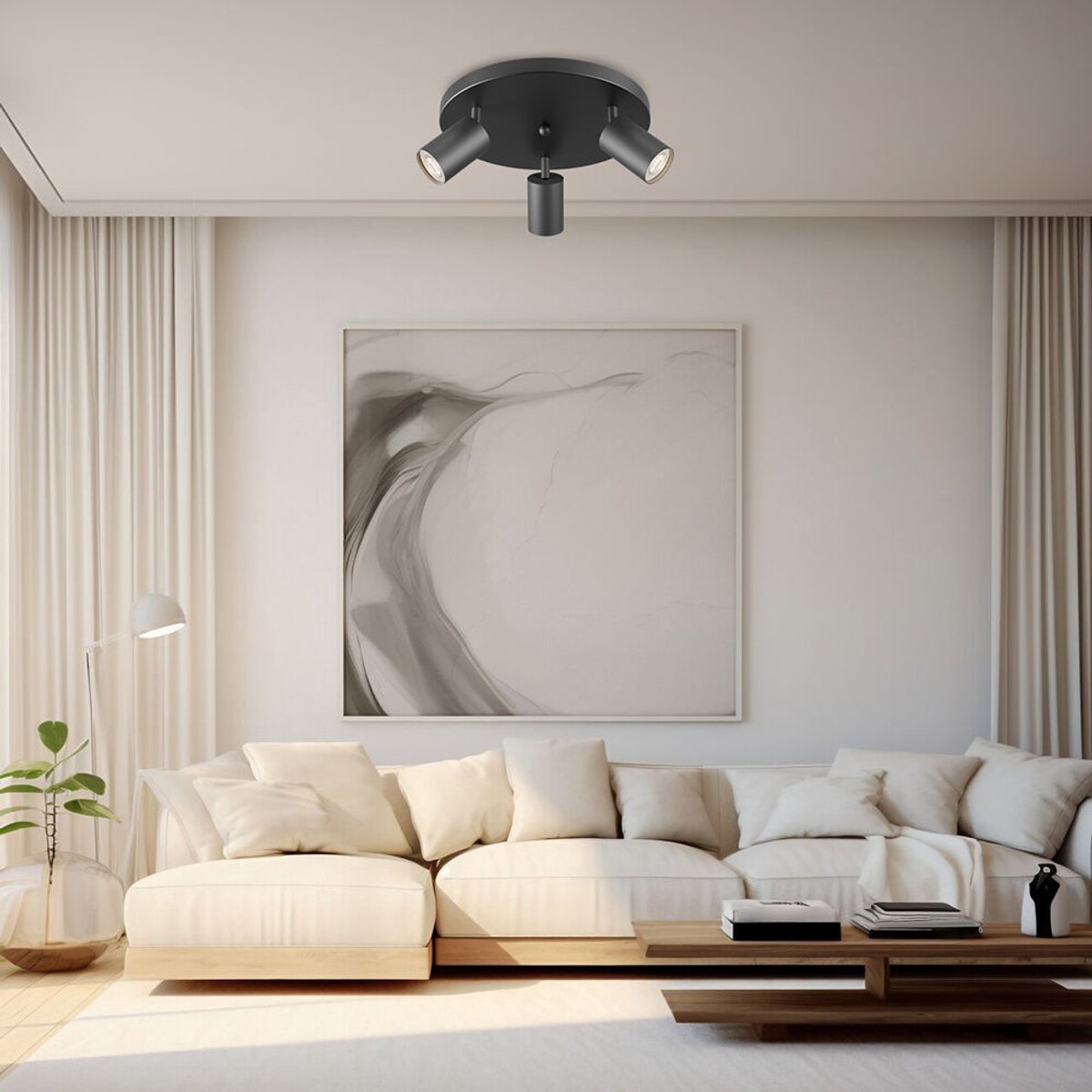 Braytron - LED Plafondspot Beta - 3x GU10 fitting - 300x123mm - Mat zwart - Rond